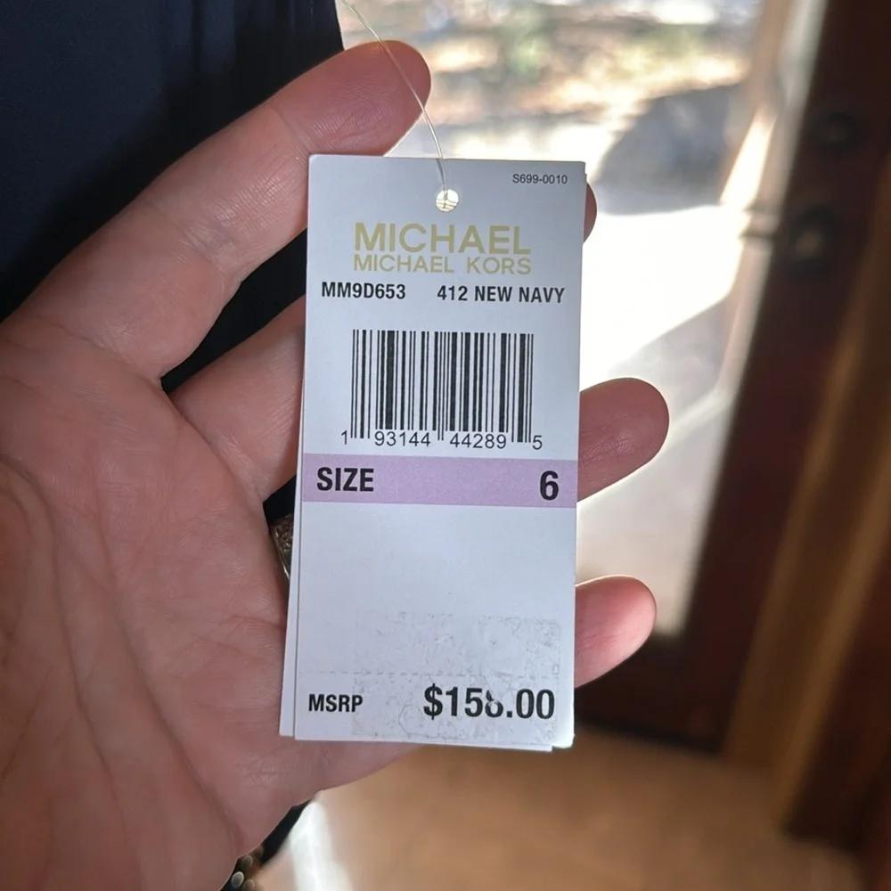 NWT MICHAEL Michael Kors V-Neck Halter One Piece Swimsuit - Chain Size 6